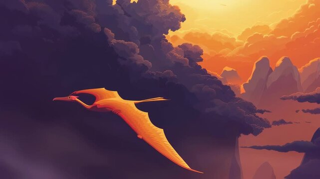 Majestic pterosaur soars through vivid sunset skies