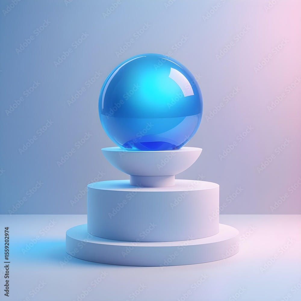 Fototapete a futuristic 3d holographic podium with a neon blue sphere on an abstract background. modern and min