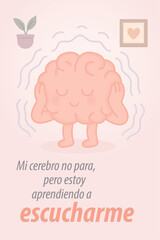 Emotional brain illustration with motivational Spanish quote about self-awareness