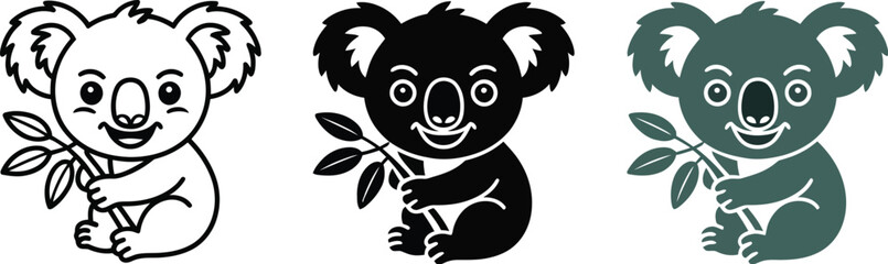 Obraz premium Cute koala bear clip art vector illustration drawing design template animal nature wildlife cartoon icon graphic editable vector illustration with png format