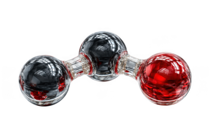 A 3d rendering of a carbon dioxide molecule isolated on transparent background, showing two oxygen atoms and one carbon atom connected by bonds