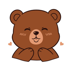 Fototapeta premium Joyful Brown Bear Head Laughing with Hearts Cartoon Vector