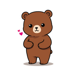 Fototapeta premium Lovely Brown Bear Standing with Hearts Cartoon Vector Illustration
