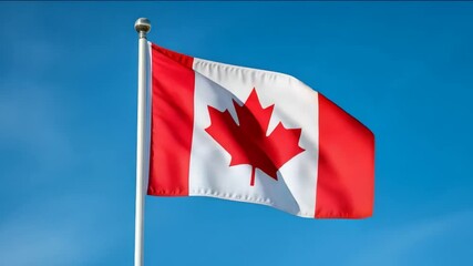 The Canadian flag waves proudly against a clear sky, symbolizing national pride, unity, and Canadian identity perfect for Canada Day and multicultural celebrations