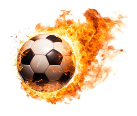 Fototapeta premium PNG Soccer ball flying on fire soccer sports flames.