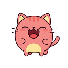 Fototapeta premium Joyful Pink Cat Laughing with Closed Eyes Cartoon Vector Illustration