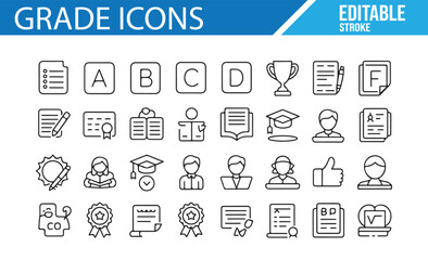 Learning, School, and Grade Icons Set for Students, Exams, and Success