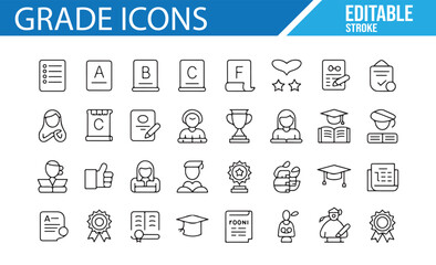Academic and School Icons Featuring Grades, Awards, and Learning Symbols