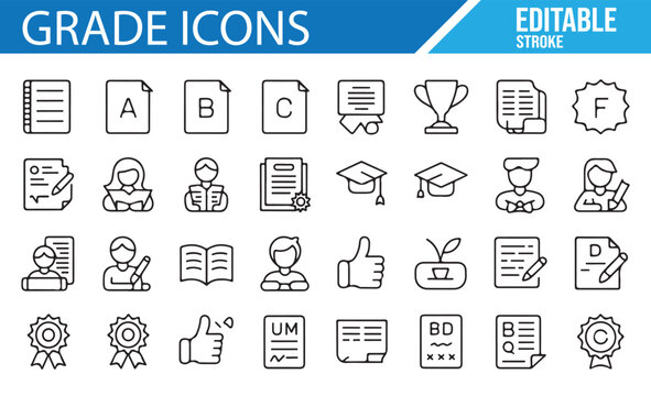 Student, Grade, and Achievement Icons for Education, Exams, and Learning