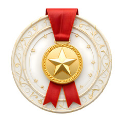 Gold Medal with Red Ribbon on Decorative Background