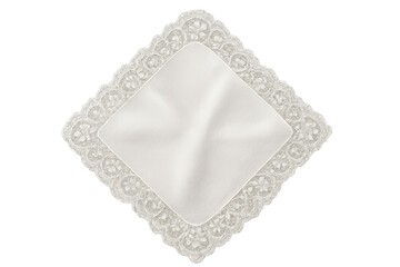 Elegant white lace handkerchief isolated on transparent background, adding a touch of sophistication and vintage charm