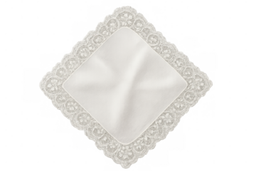 Elegant white lace handkerchief isolated on transparent background, adding a touch of sophistication and vintage charm