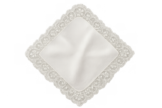 Elegant white lace handkerchief isolated on transparent background, adding a touch of sophistication and vintage charm