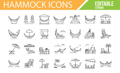 Outdoor Hammock and Relaxation Icons for Vacation and Leisure Themes