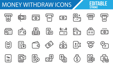 Financial and Banking Icons Set for Transactions, Withdrawals, and Payments