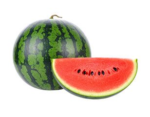 A fresh watermelon and a slice isolated on transparent background