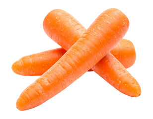 Three fresh carrots isolated on transparent background