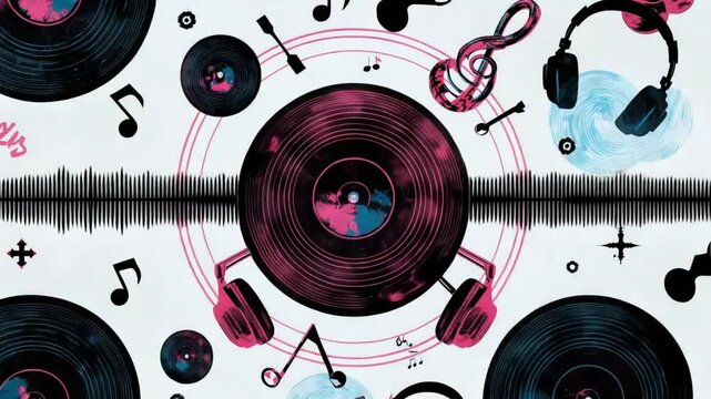 grunge music background with musical notes