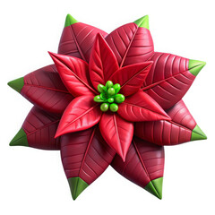Stylized red poinsettia flower with green accents isolated on transparent background