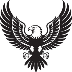 Illustration of an eagle with spread wings in black and white on a plain white background