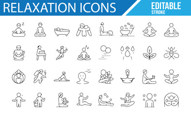 Collection of Icons Featuring Yoga, Meditation, and Stress Relief Poses