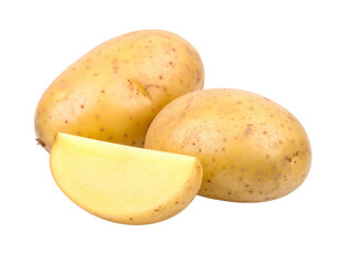Two potatoes and a slice isolated on transparent background