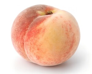 Single Whole Ripe Peach Fruit on White Background &ndash; Real Stick