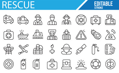 Medical Rescue and Emergency Icons Set for Health, Safety, and Rescue Operations