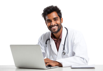 PNG Young Indian man doctor with a laptop professional smiling white.