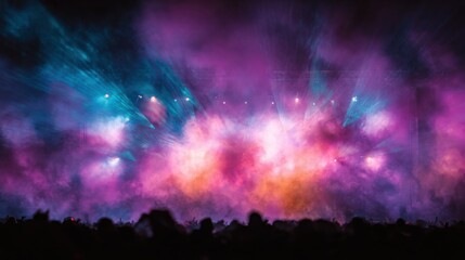 Concert Crowd Under Colorful Stage Lighting