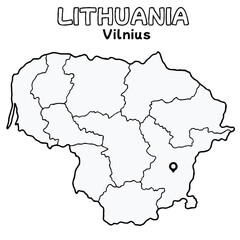 Fototapeta premium Outline of the lithuania Map with State Boundaries with name and capital city for Educational Purposes and Planning in transparent and vector 