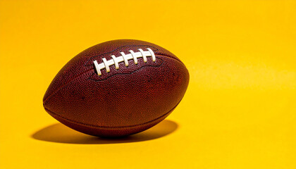 American football ball isolated on bright yellow background. Active sport, competitive game.