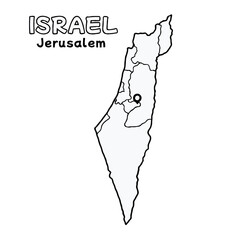 Outline of the israel Map with State Boundaries with name and capital city for Educational Purposes and Planning in transparent and vector 
