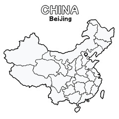 Outline of the China Map with State Boundaries with name and capital city for Educational Purposes and Planning in transparent and vector 