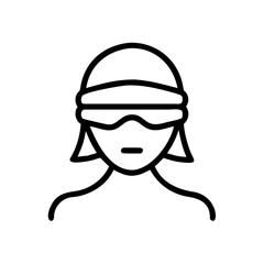 Blindfolded figure representing justice in simple line art style  