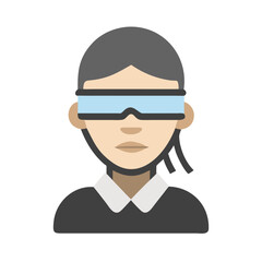 Person wearing blindfold with gray hair representing justice and rights  