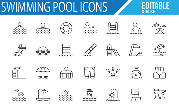A Collection of Poolside and Water Sports Icons for Aquatic Activities