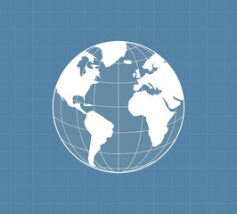 World map set. Europe, Asia, America, Oceania globe maps. World globe icons isolated on blue background. Terrestrial globes.