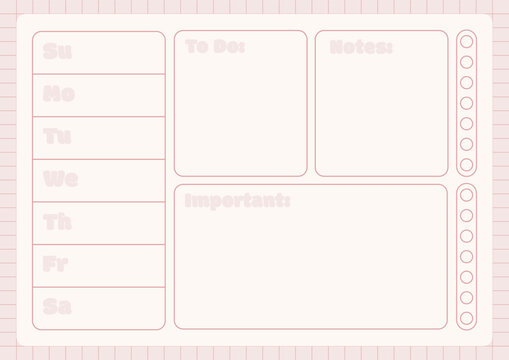 Minimalist Weekly Planner Template with To-Do, Notes, Important Sections