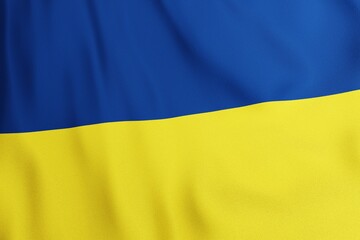 Waving flag of Ukraine on textile, close up