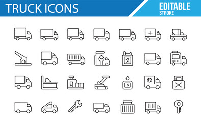 Transportation and Delivery Truck Icons for Logistics and Freight Services