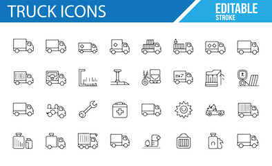 Truck and Vehicle Icons for Transportation, Freight, and Shipping Services