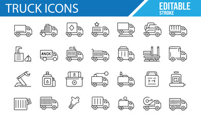 A Collection of Truck, Delivery, and Cargo Icons for Transport Industry