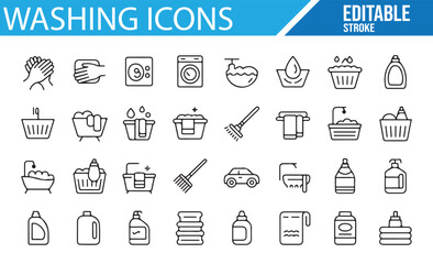 A Set of Cleaning and Washing Icons for Household and Laundry Themes