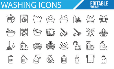 Laundry and Washing Icons for Home Care and Cleaning Services