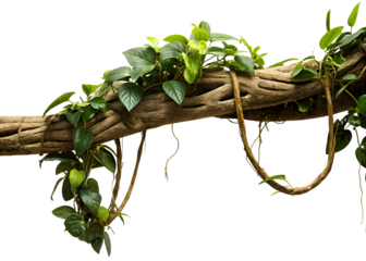 twisted jungle branch growing plants isolated on white background PNG ,AI GENERATED