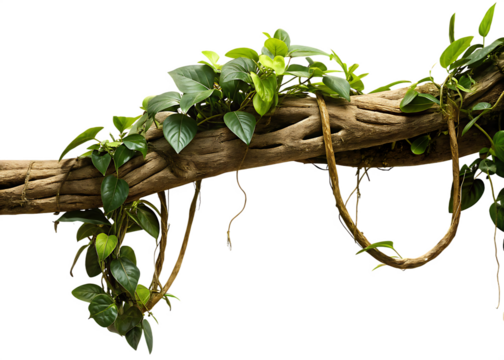 twisted jungle branch growing plants isolated on white background PNG ,AI GENERATED