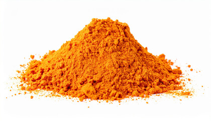 Heap of bright orange powder isolated on white background. Make up eye shadow, cosmetic product