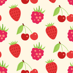 Strawberry raspberry cartoon seamless pattern