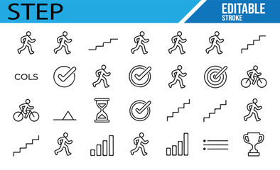 Progress and Movement Icons Set for Fitness and Achievement Themes


